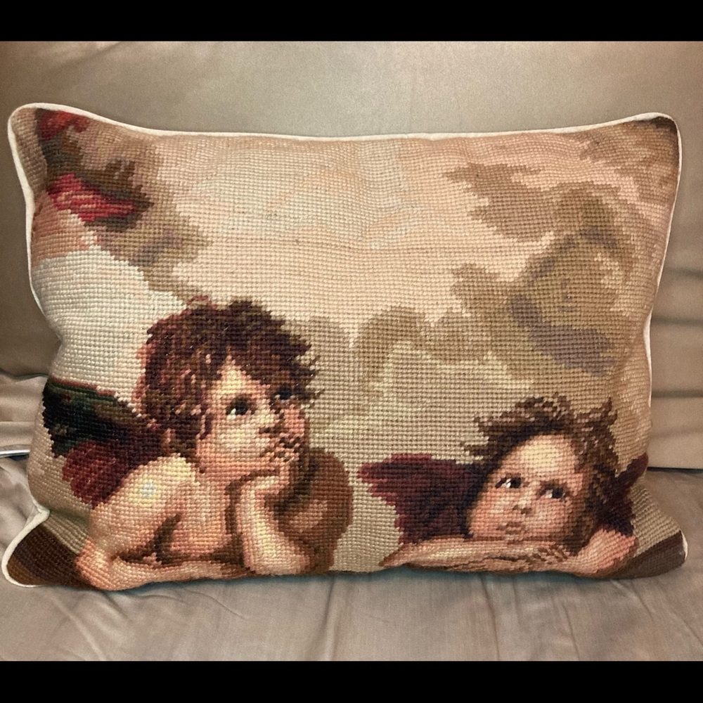 Raphael's "The Two Angels" Handwoven and Velvet Pillow